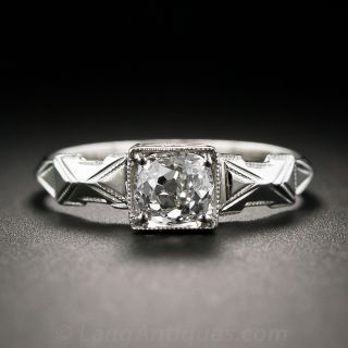 Art Deco Ring with Antique Cushion Cut Diamond