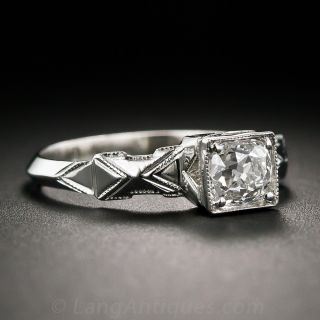Art Deco Ring with Antique Cushion Cut Diamond