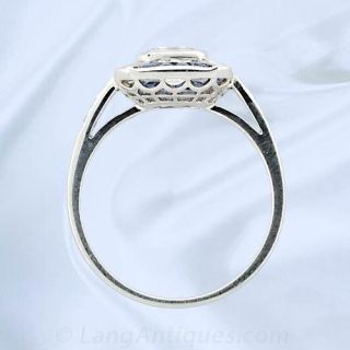 Art Deco Ring with Asscher Cut Diamond & Sapphire