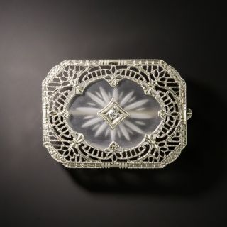 Art Deco Rock Crystal and Diamond Brooch - 3