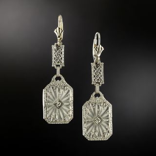 Art Deco Rock Crystal and Diamond Dangle Earrings - 2