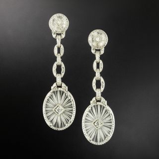 Art Deco Rock Crystal and Diamond Drop Earrings - 2