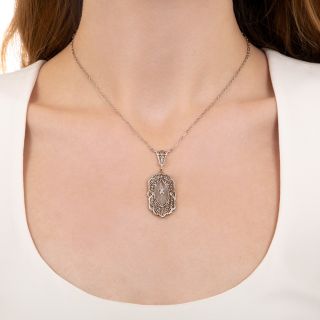 Art Deco Rock Crystal and Diamond Filigree Necklace