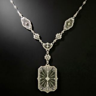 Art Deco Rock Crystal and Diamond Filigree Necklace - 5