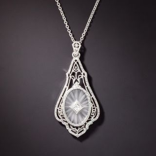 Art Deco Rock Crystal and Diamond Filigree Necklace - 1