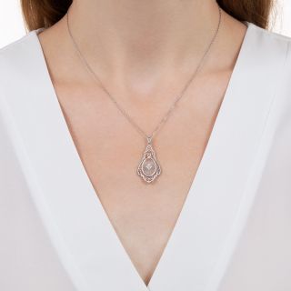 Art Deco Rock Crystal and Diamond Filigree Necklace