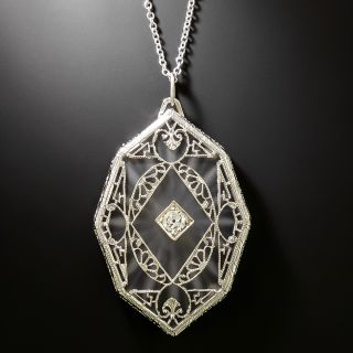 Art Deco Rock Crystal and Diamond Filigree Pendant - 2