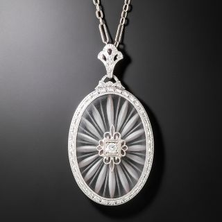 Art Deco Rock Crystal and Diamond Oval Pendant - 3