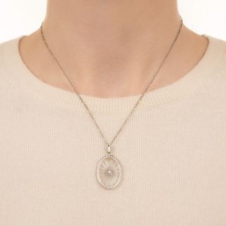 Art Deco Rock Crystal and Diamond Oval Pendant