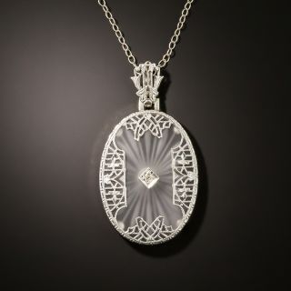 Art Deco Rock Crystal and Diamond Pendant - 2