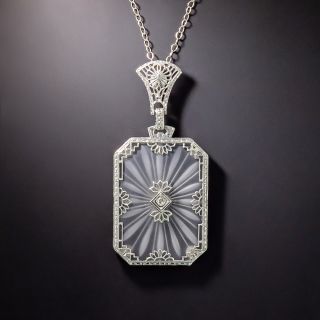 Art Deco Rock Crystal and Diamond Pendant Necklace - 3
