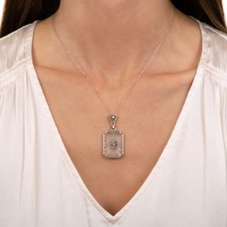 Art Deco Rock Crystal and Diamond Pendant Necklace