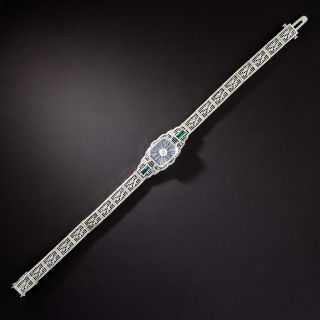 Art Deco Rock Crystal and Green Glass Filigree Bracelet - 1