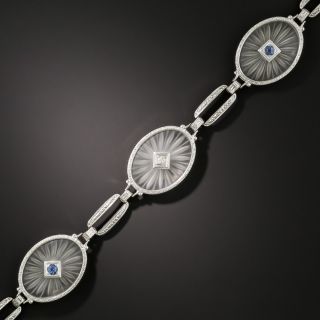 Art Deco Rock Crystal and Sapphire Oval Link Bracelet by L. Fritzsche - 3