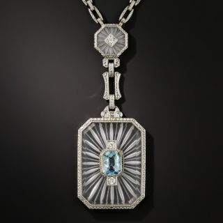 Art Deco Rock Crystal, Aquamarine and Diamond Necklace by Krementz - 2
