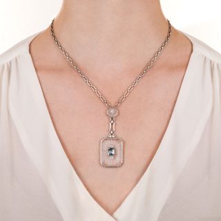 Art Deco Rock Crystal, Aquamarine and Diamond Necklace by Krementz