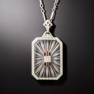 Art Deco Rock Crystal, Diamond, and Enamel Pendant - 3