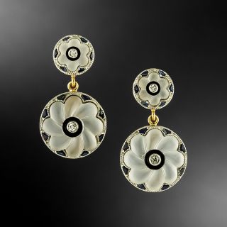 Art Deco Rock Crystal, Diamond and Sapphire* Dangle Earrings  - 2