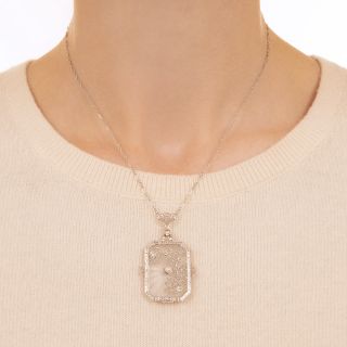 Art Deco Rock Crystal, Diamond and Seed Pearl Filigree Necklace