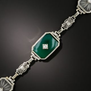 Art Deco Rock Crystal, Dyed Chalcedony, and Diamond Bracelet - 3