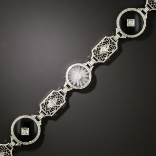 Art Deco Rock Crystal, Onyx and Diamond Filigree Bracelet by Bippart - 2