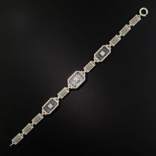 Art Deco Rock Crystal Quartz and Diamond Bracelet