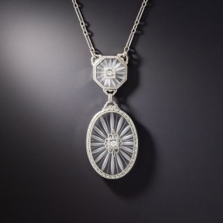 Art Deco Rock Crystal Quartz and Diamond Double Lavalier - 1