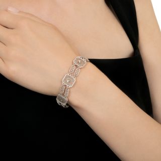 Art Deco Rock Crystal Quartz and Diamond Filigree Bracelet