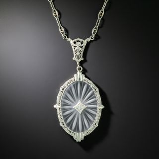 Art Deco Rock Crystal Quartz and Diamond Filigree Pendant - 3