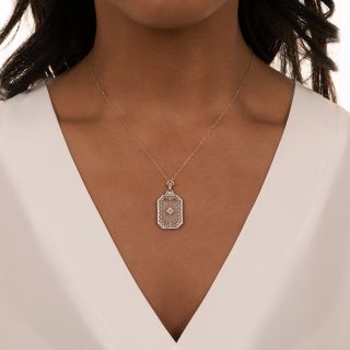 Art Deco Rock Crystal Quartz and Diamond Pendant Necklace