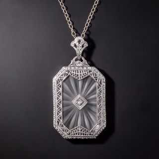 Art Deco Rock Crystal Quartz and Diamond Pendant Necklace - 1