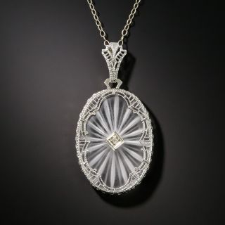Art Deco Rock Crystal Quartz and Diamond Oval Pendant - 2