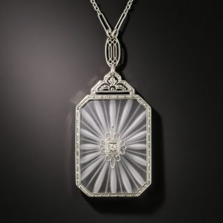 Art Deco Rock Crystal Quartz and Diamond Pendant - 2