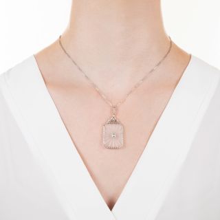 Art Deco Rock Crystal Quartz and Diamond Pendant
