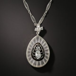Art Deco Rock Crystal Quartz and Diamond Pendant - 2