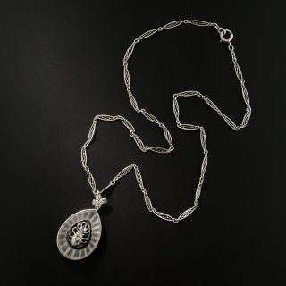 Art Deco Rock Crystal Quartz and Diamond Pendant