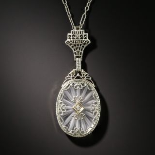 Art Deco Rock Crystal Quartz and Diamond Pendant - 2