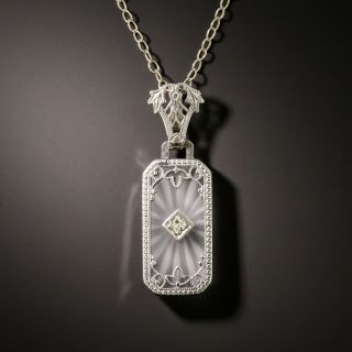 Art Deco Rock Crystal Quartz and Diamond Pendant - 2