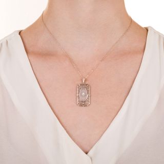 Art Deco Rock Crystal Quartz and Diamond Pendant