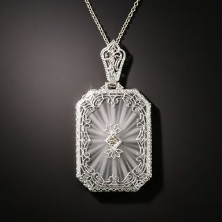 Art Deco Rock Crystal Quartz and Diamond Pendant - 3