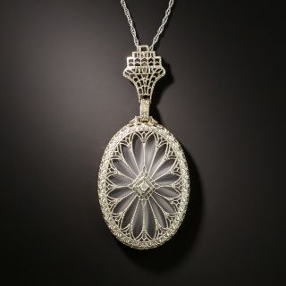 Art Deco Rock Crystal Quartz and Diamond Pendant - 2