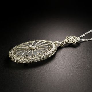 Art Deco Rock Crystal Quartz and Diamond Pendant