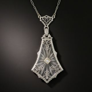 Art Deco Rock Crystal Quartz and Diamond Pendant - 2