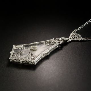 Art Deco Rock Crystal Quartz and Diamond Pendant