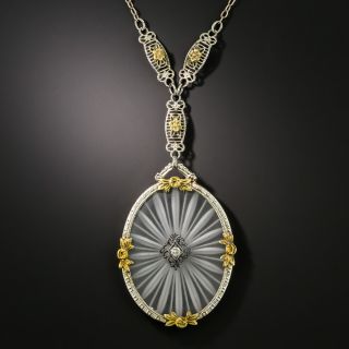 Art Deco Rock Crystal Quartz and Diamond Pendant - 2