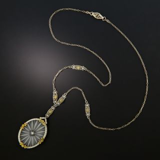 Art Deco Rock Crystal Quartz and Diamond Pendant