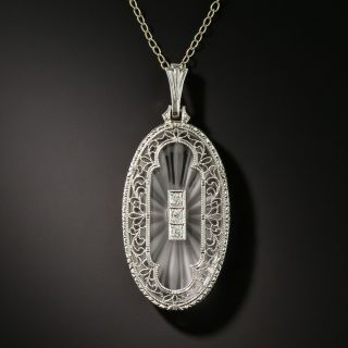 Art Deco Rock Crystal Quartz and Diamond Pendant by Krementz - 2