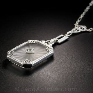 Art Deco Rock Crystal Quartz and Diamond  Pendant Necklace