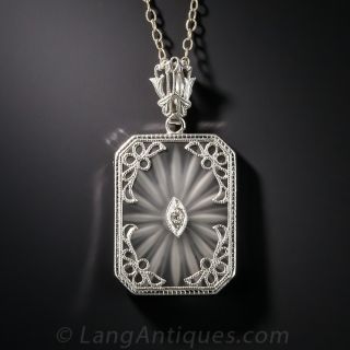 Art Deco Rock Crystal Quartz and Diamond Pendant