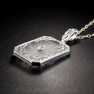 Art Deco Rock Crystal Quartz and Diamond Pendant